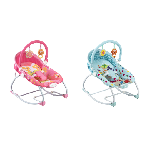 Baby Bouncer & Rocker with Vibrating Seat Bundle – Fox & Friends Pink + Ocean Blue (2 Pack) | 0m+