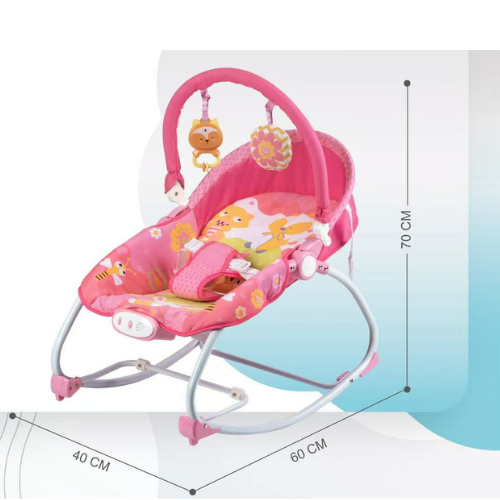 Baby Bouncer & Rocker with Vibrating Seat, Toy Bar and Canopy – Fox & Friends Theme (Pink)