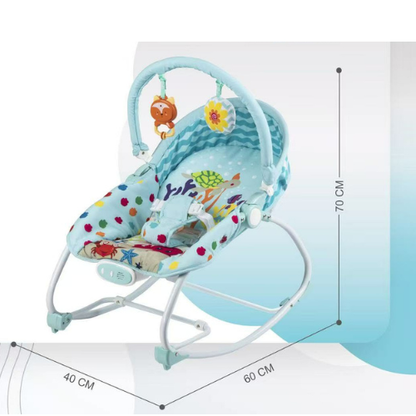 Baby Bouncer & Rocker with Vibrating Seat, Toy Bar and Canopy – Ocean Theme (Blue)