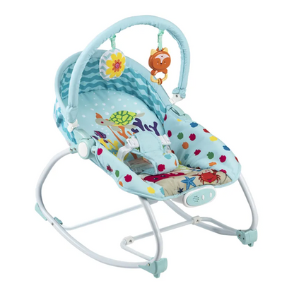 Baby Bouncer & Rocker with Vibrating Seat, Toy Bar and Canopy – Ocean Theme (Blue)