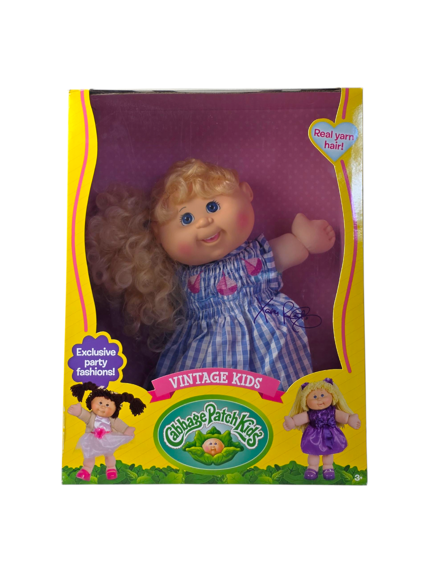 Cabbage Patch Kids Vintage Kids 12"- Blonde Curly Hair in Blue Check Party Dress