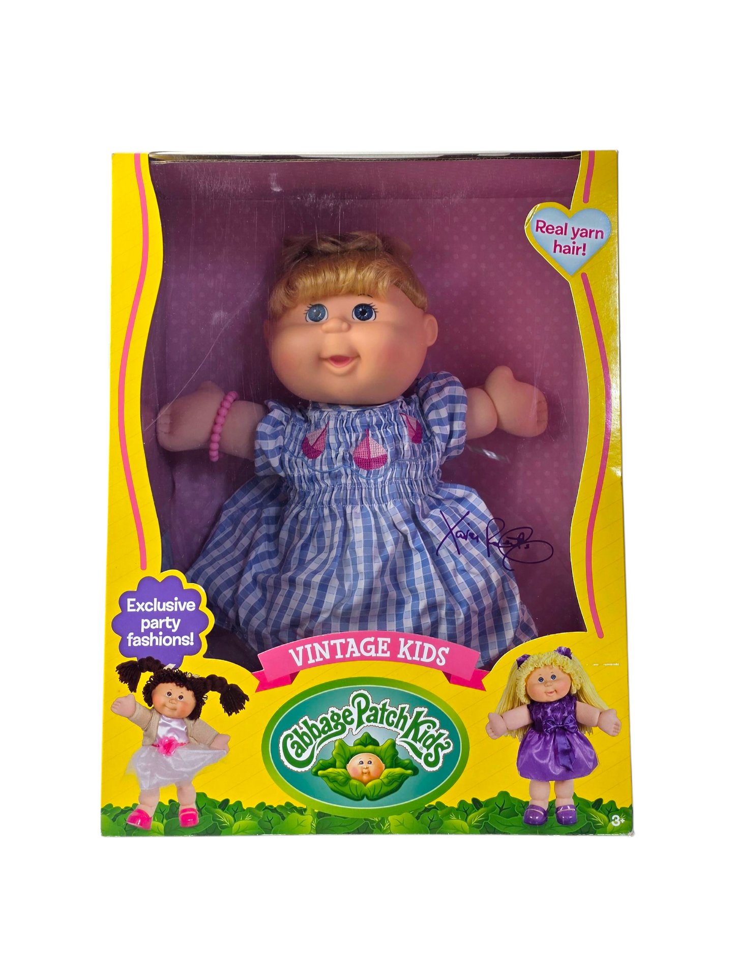 Cabbage Patch Kids Vintage Kids 14"- Blue Check Party Dress with Real Yarn Hair