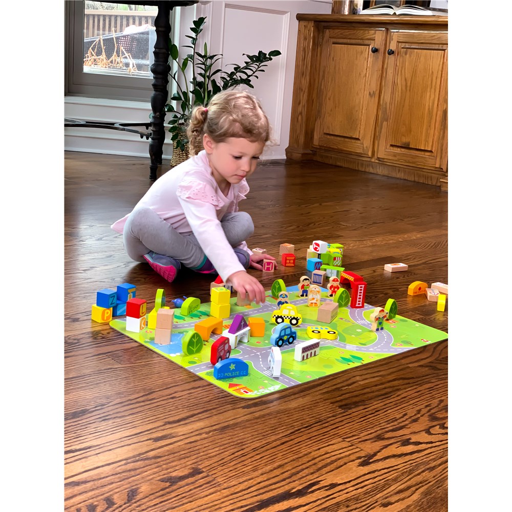 Fat Brain Toys My Town Block Set – Wooden City Building & Pretend Play Toy