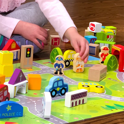 Fat Brain Toys My Town Block Set – Wooden City Building & Pretend Play Toy