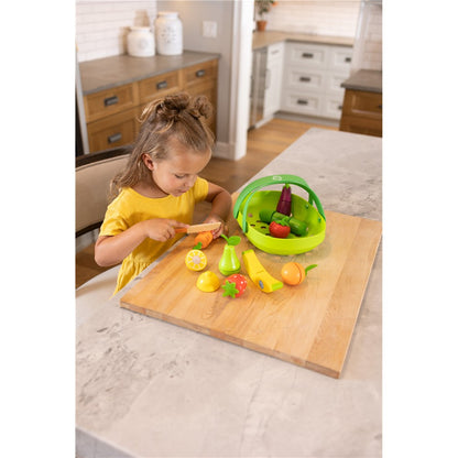 Fat Brain Toys Pretendables Fruit & Veggie Basket Set – Wooden Pretend Play Food