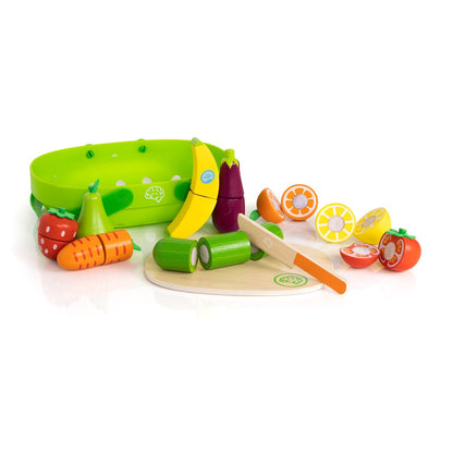 Fat Brain Toys Pretendables Fruit & Veggie Basket Set – Wooden Pretend Play Food