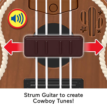 Fisher-Price Toy Story Woody's Guitar — close-up of song and sound buttons