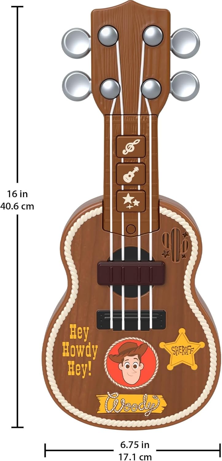 Fisher-Price Toy Story Woody's Guitar — top view of strings and Woody graphic