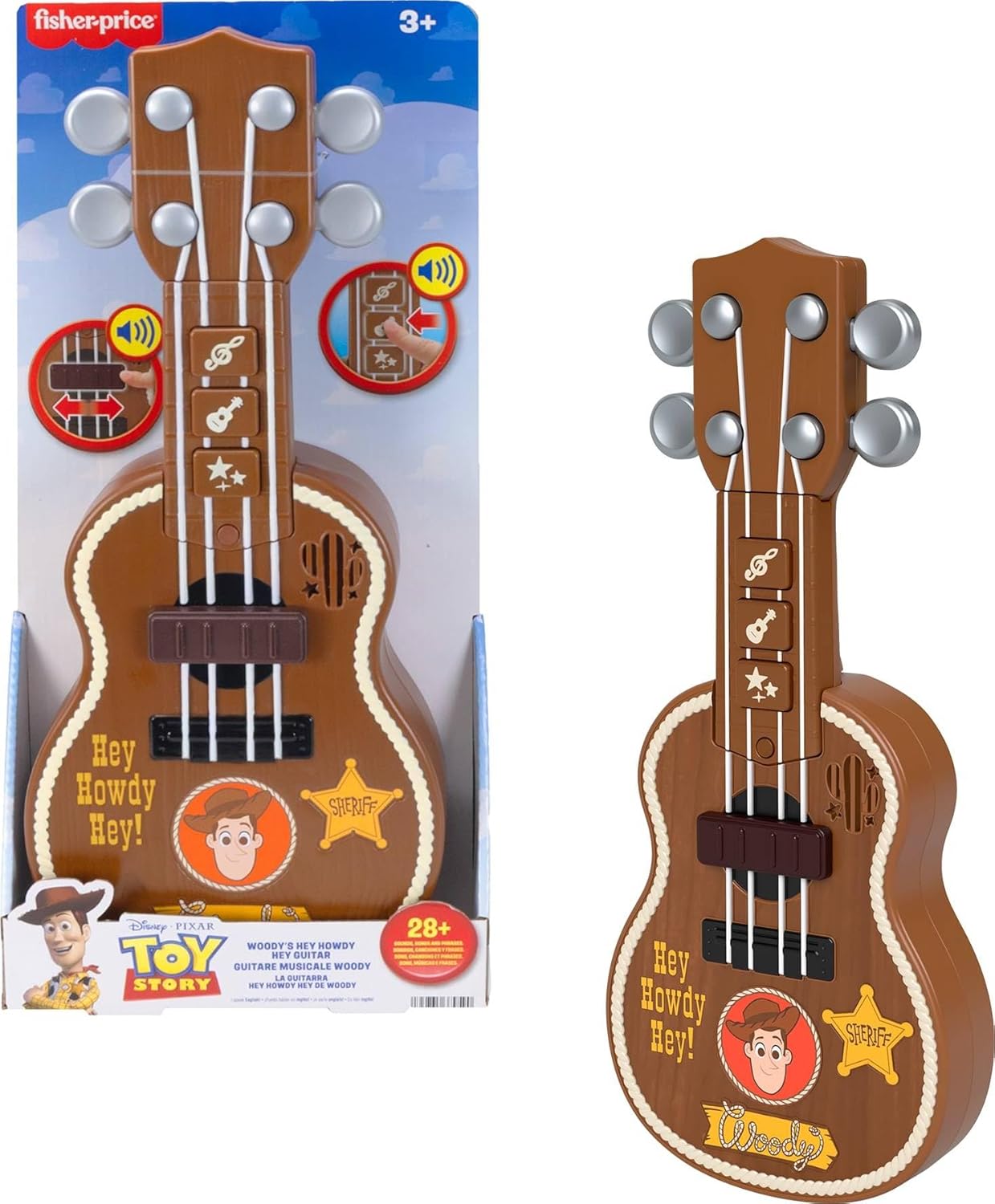 Fisher-Price Toy Story Woody's Hey Howdy Hey Guitar — front view of musical toy for toddlers