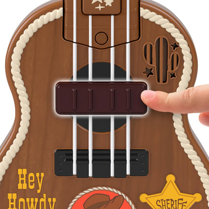 Fisher-Price Toy Story Woody's Guitar — side angle showing strum bar and buttons