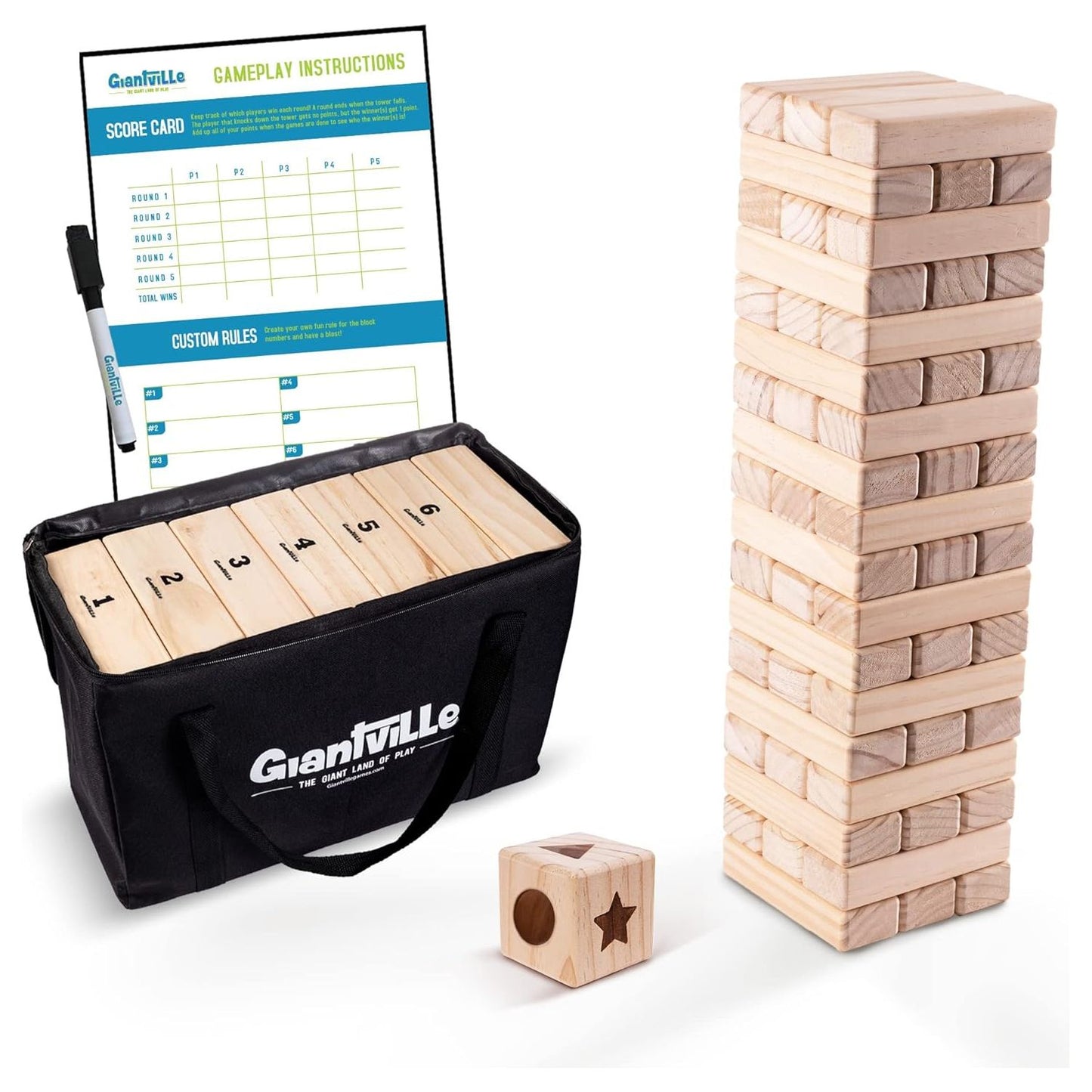 Giantville Tumbling Timber Toy Large Wooden Blocks 54 Pieces