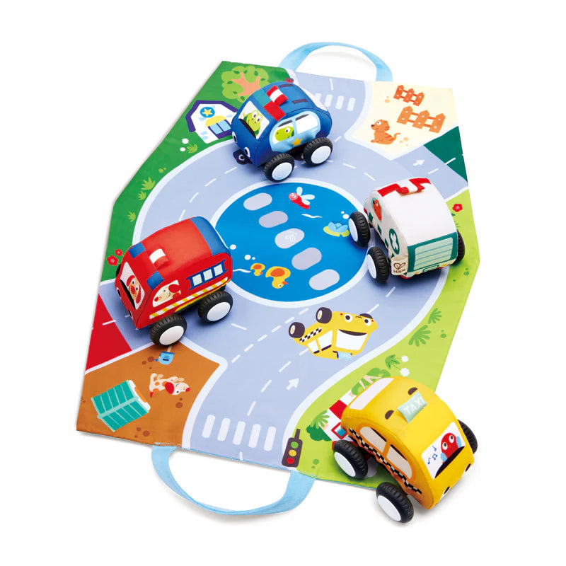 Hape Pull-Back Plush Car Playset