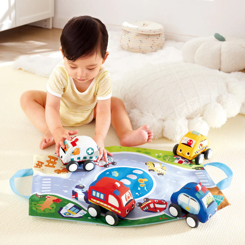 Hape Pull-Back Plush Car Playset