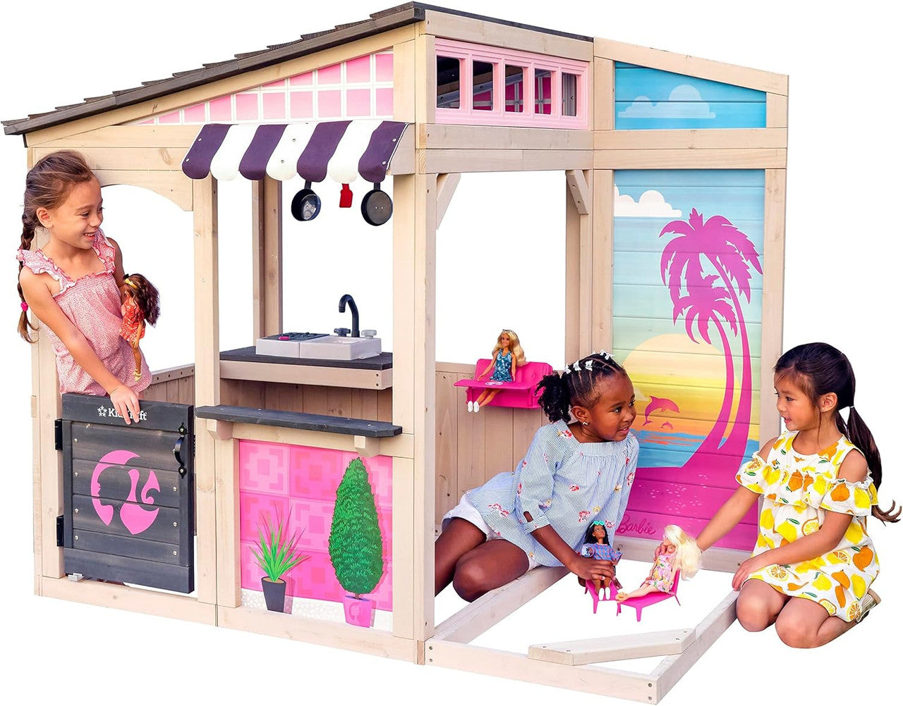 KidKraft Barbie Seaside Wooden Playhouse with Play Kitchen | Ages 3+