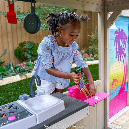 KidKraft Barbie Seaside Wooden Playhouse with Play Kitchen | Ages 3+