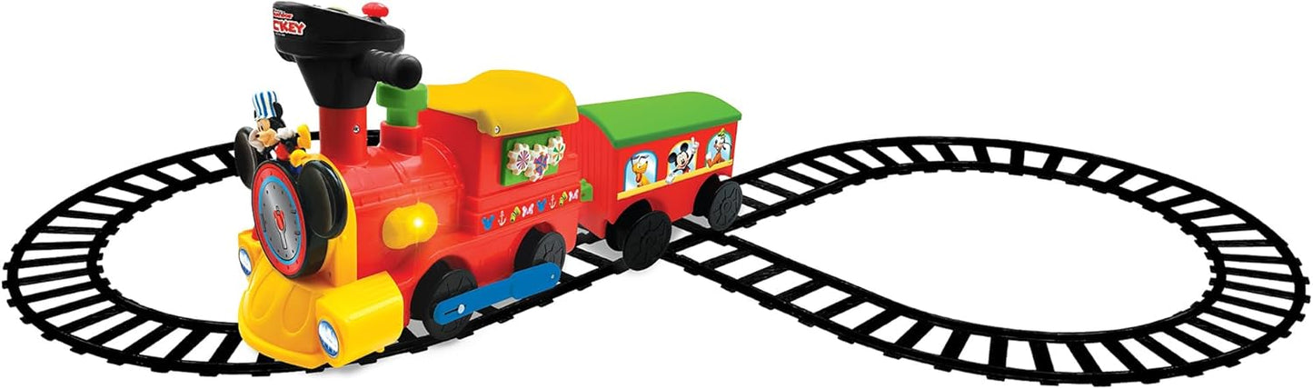 Kiddieland Mickey Mouse Battery-Powered Choo Choo Train Ride on with Caboose and Tracks