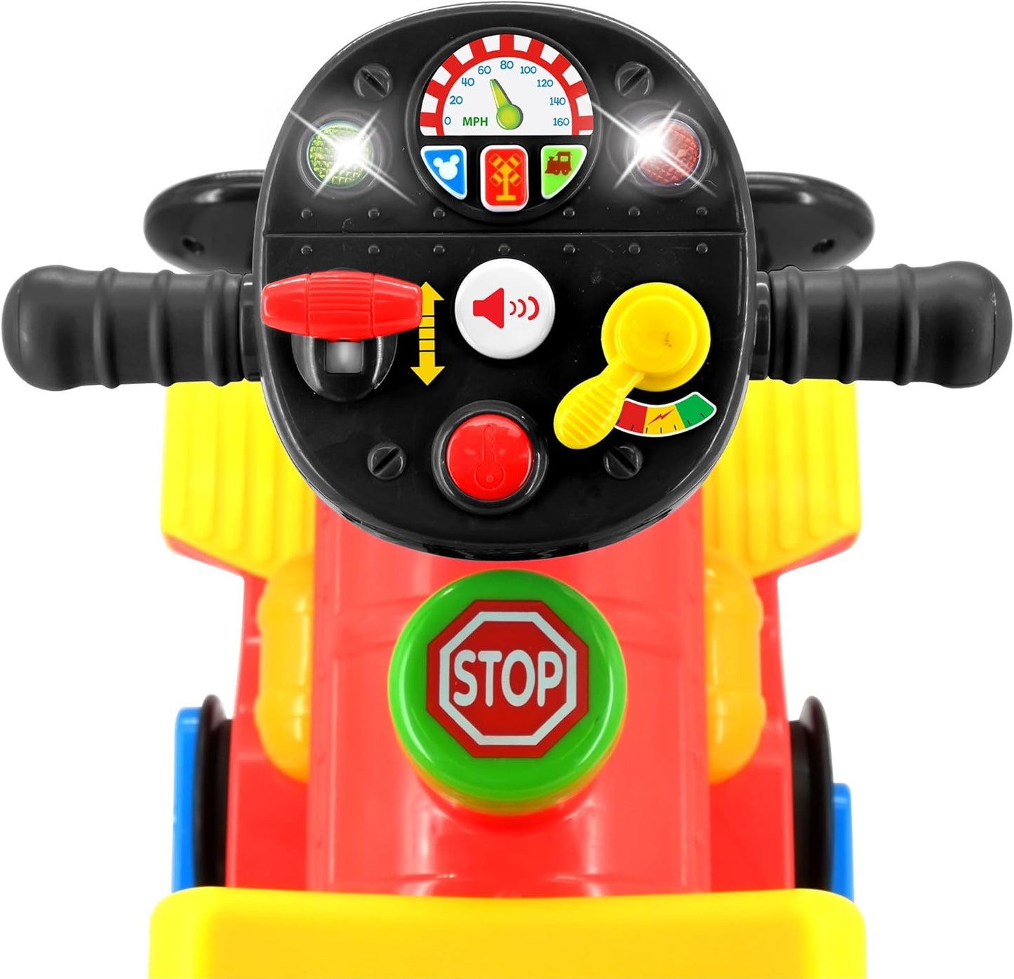 Kiddieland Mickey Mouse Battery-Powered Choo Choo Train Ride on with Caboose and Tracks