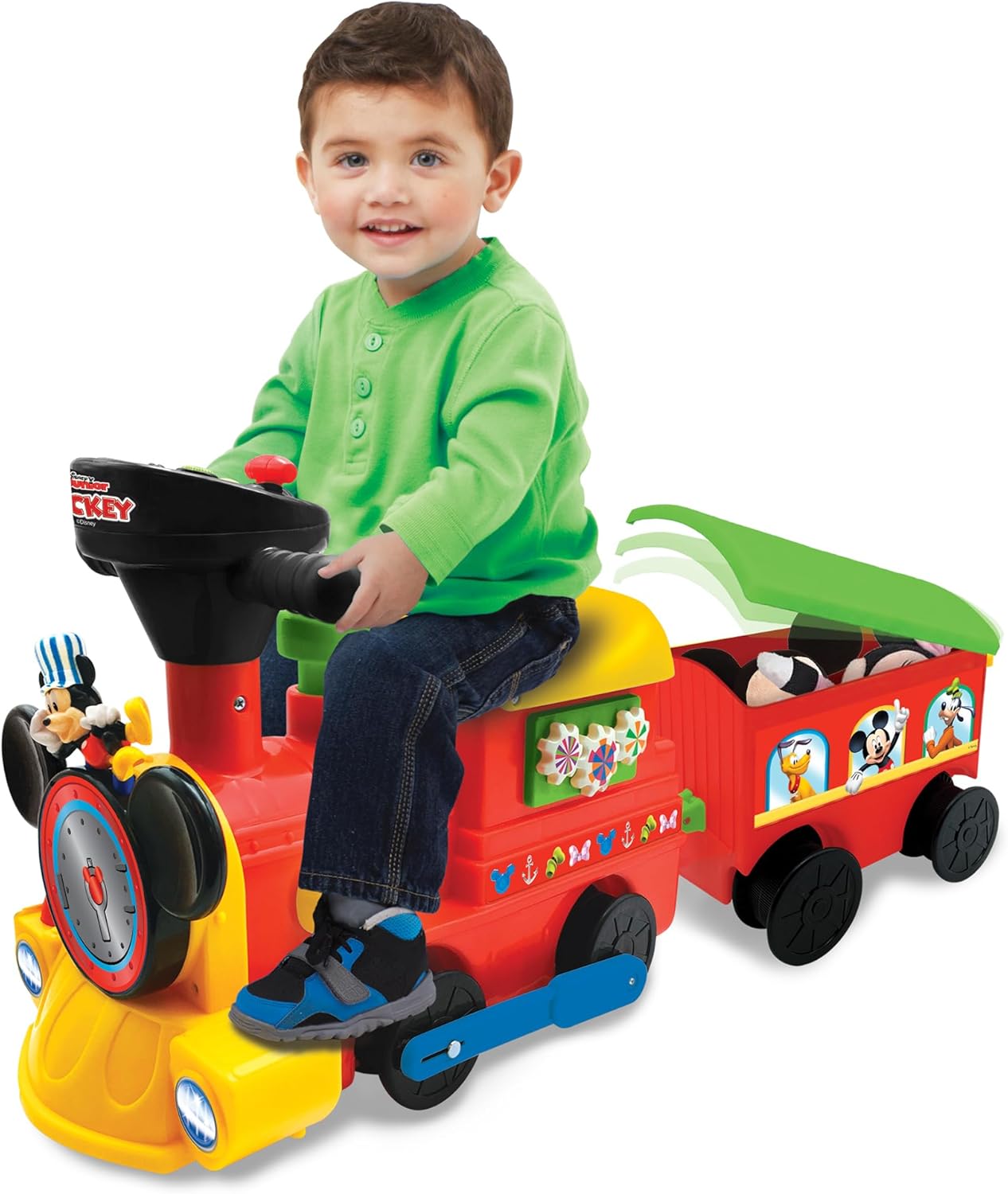 Kiddieland Mickey Mouse Battery-Powered Choo Choo Train Ride on with Caboose and Tracks
