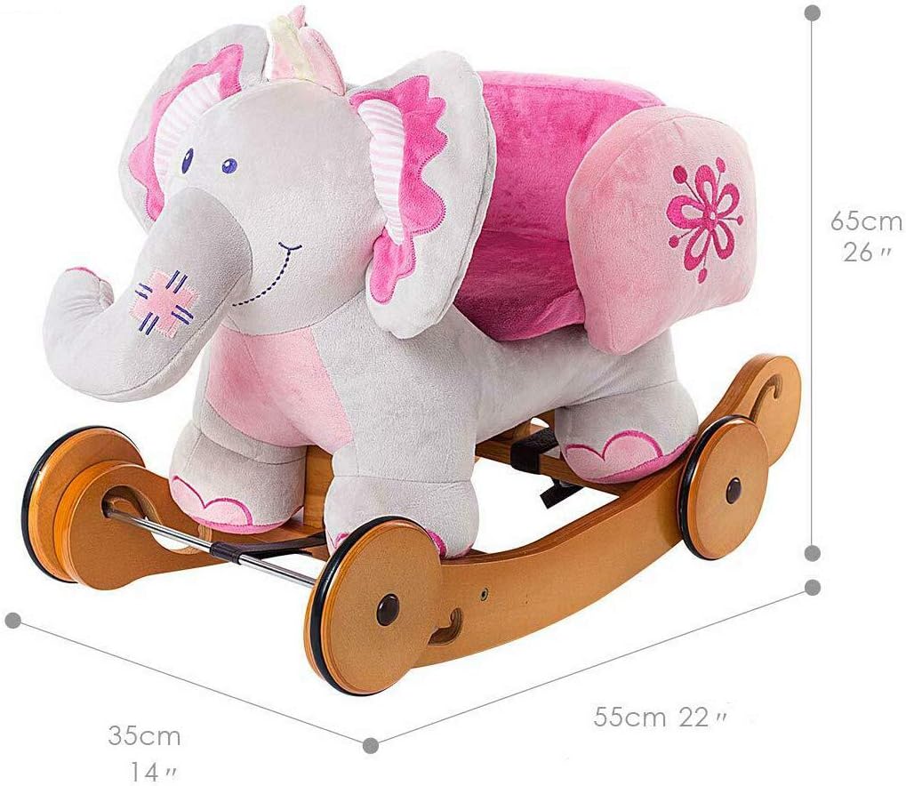 Labebe 2 in 1 Plush Rocking Elephant with Wheels | Baby Rocker & Ride On