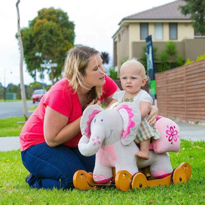 Labebe 2 in 1 Plush Rocking Elephant with Wheels | Baby Rocker & Ride On