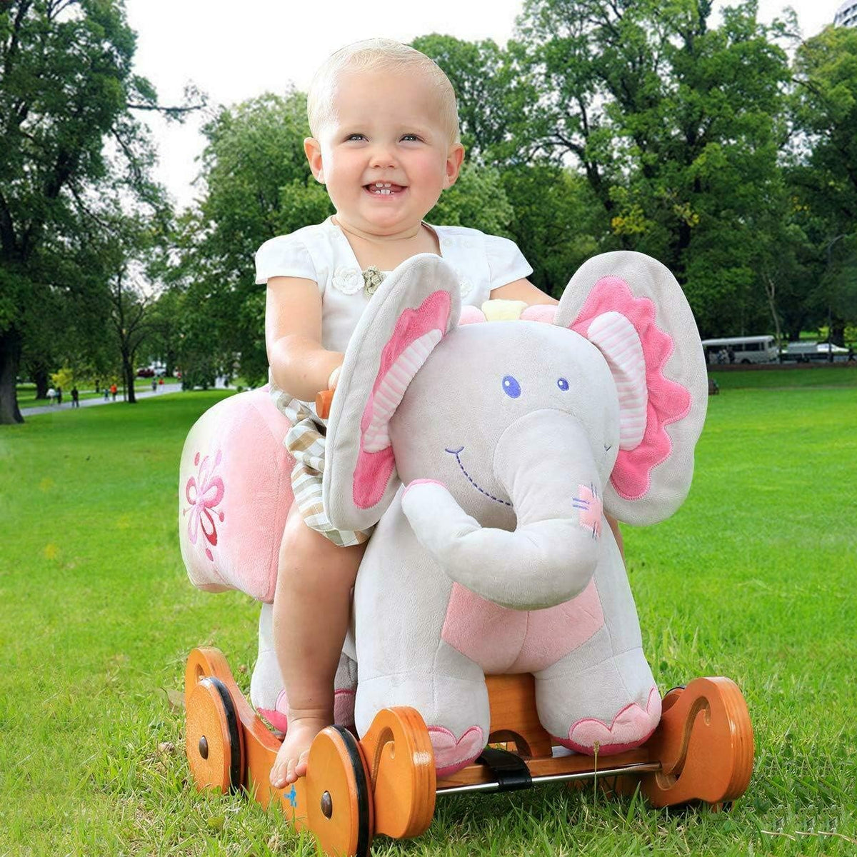 Labebe 2 in 1 Plush Rocking Elephant with Wheels | Baby Rocker & Ride On