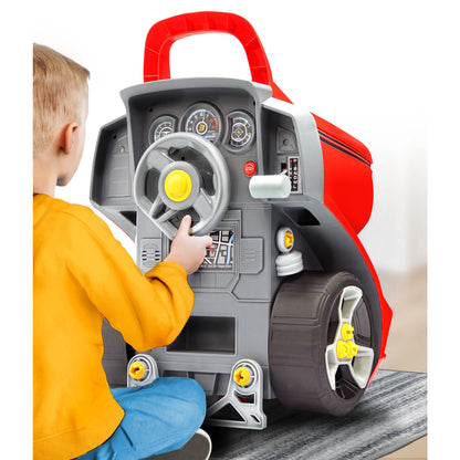 Child playing with Lanard Tuff Tools Engine Overhaul build set