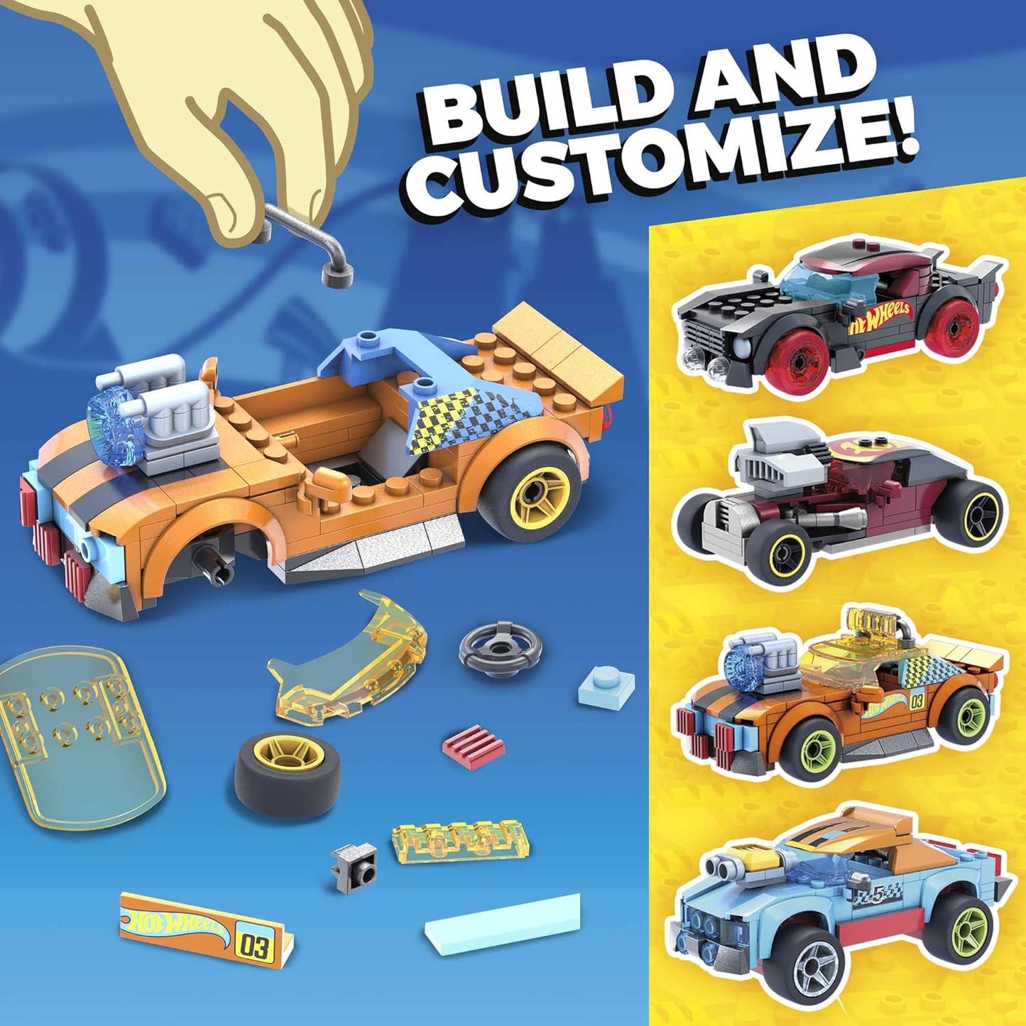 MEGA Hot Wheels Ultimate Car Customizer Building Set — 485 Pieces, 4 Cars & 4 Figures