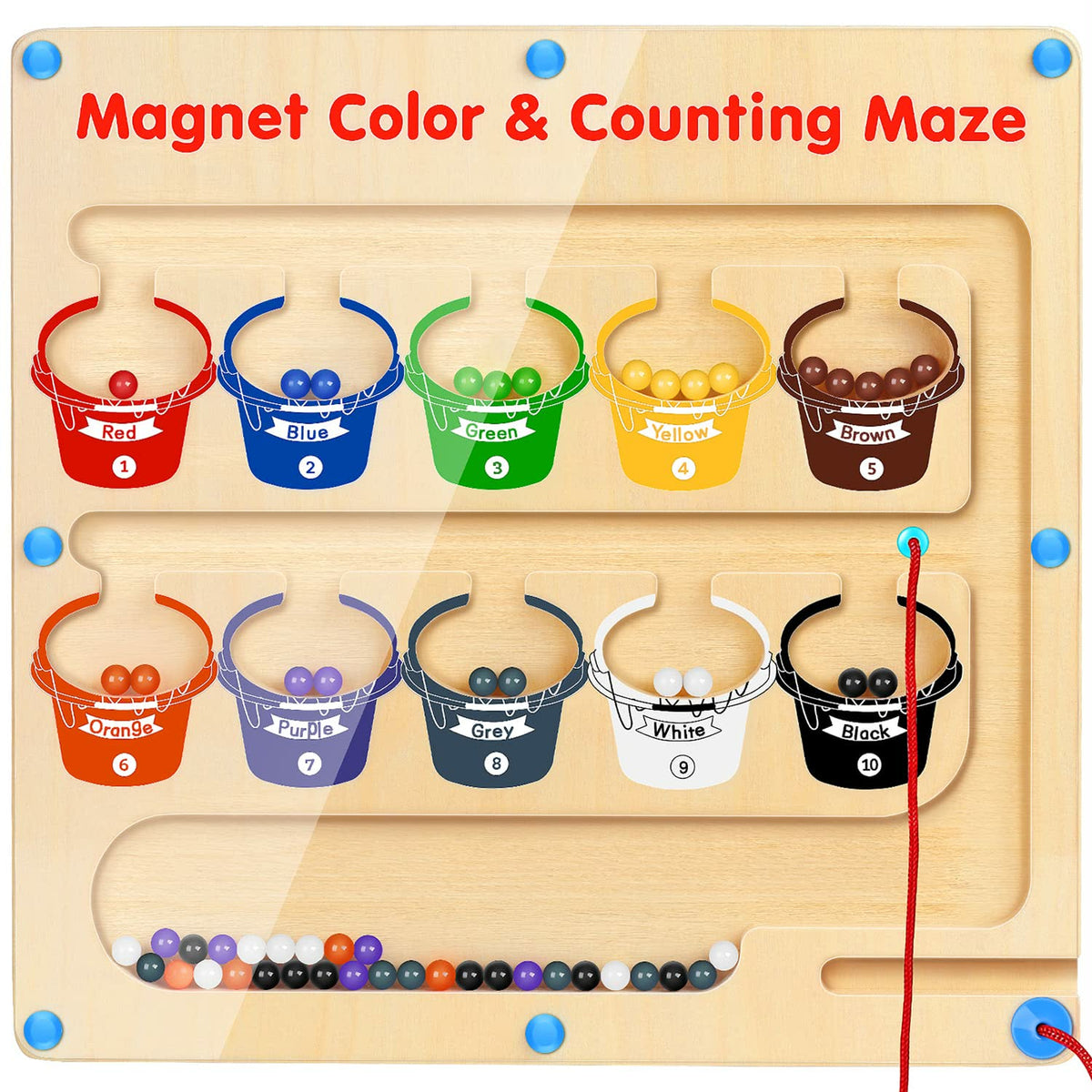 Magnetic Colour & Counting Maze – Wooden Educational Sorting Toy for K ...