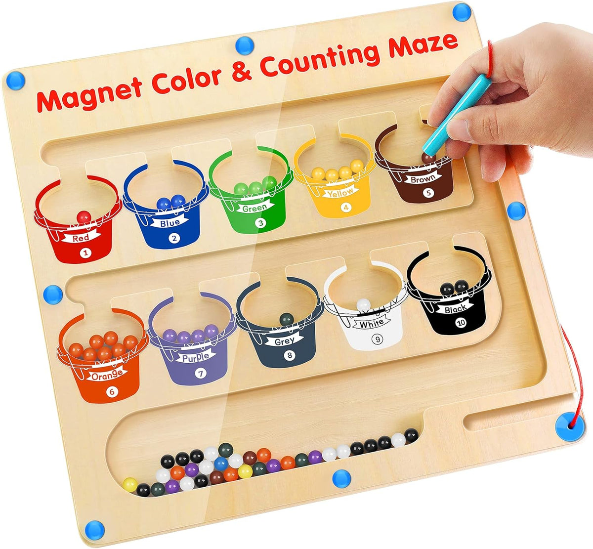 Magnetic Colour & Counting Maze – Wooden Educational Sorting Toy for K ...