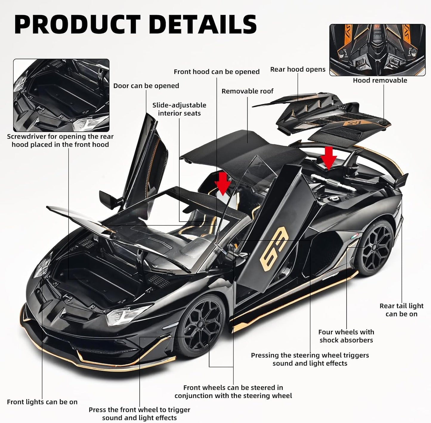 Official Lamborghini Aventador SVJ Special Edition 1:18 Scale Die-Cast Model Car - Black
