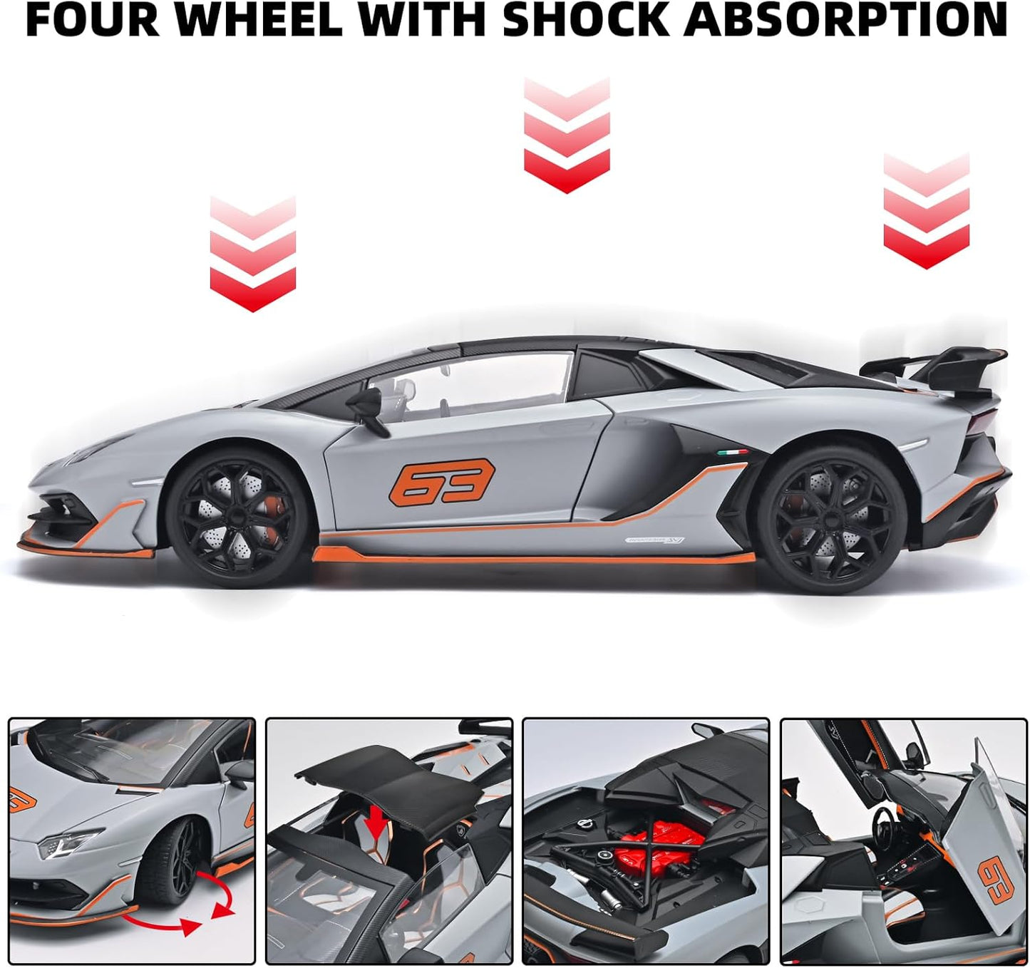 Official Lamborghini Aventador SVJ Special Edition 1:18 Scale Die-Cast Model Car - Grey