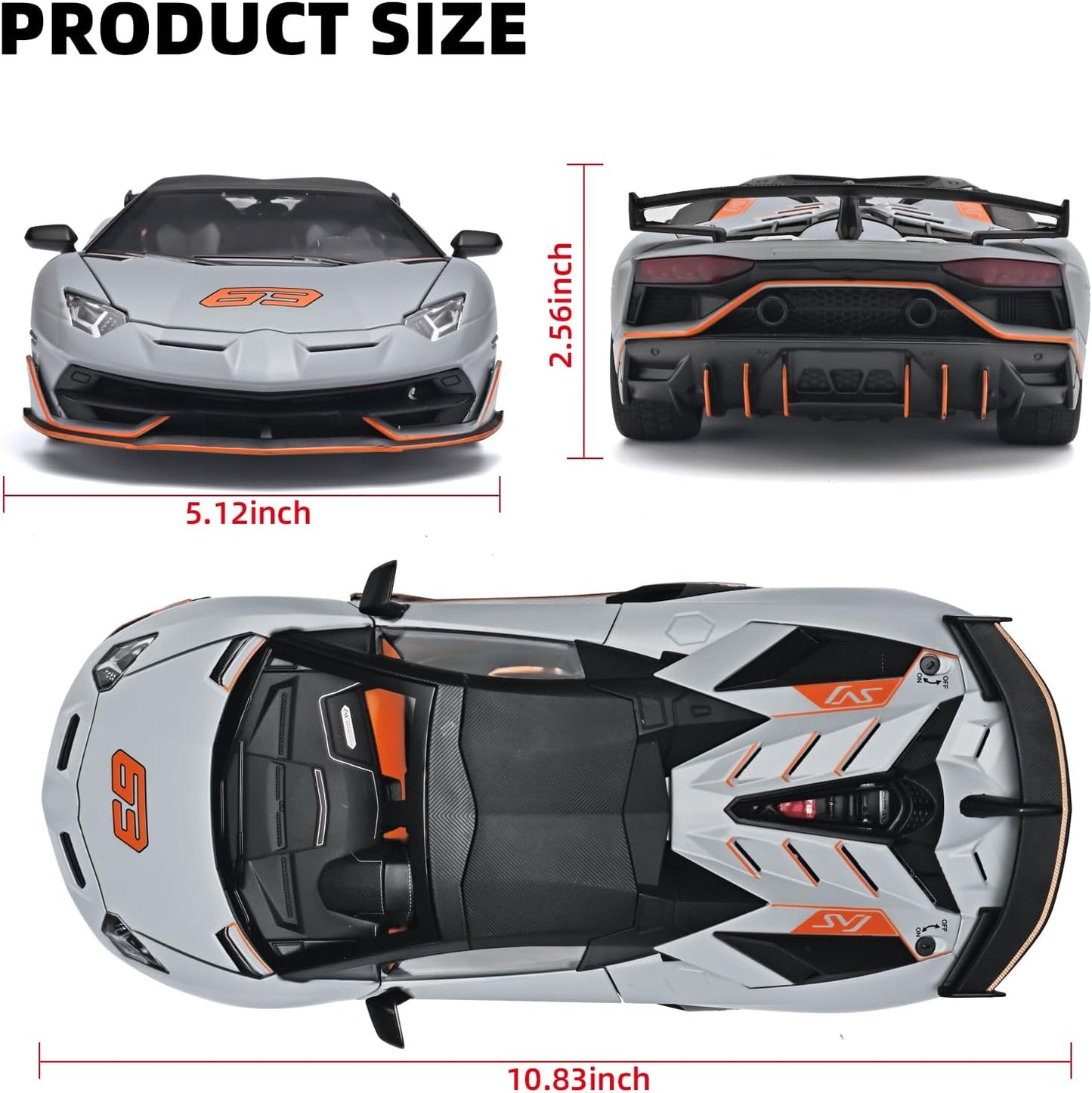 Official Lamborghini Aventador SVJ Special Edition 1:18 Scale Die-Cast Model Car - Grey