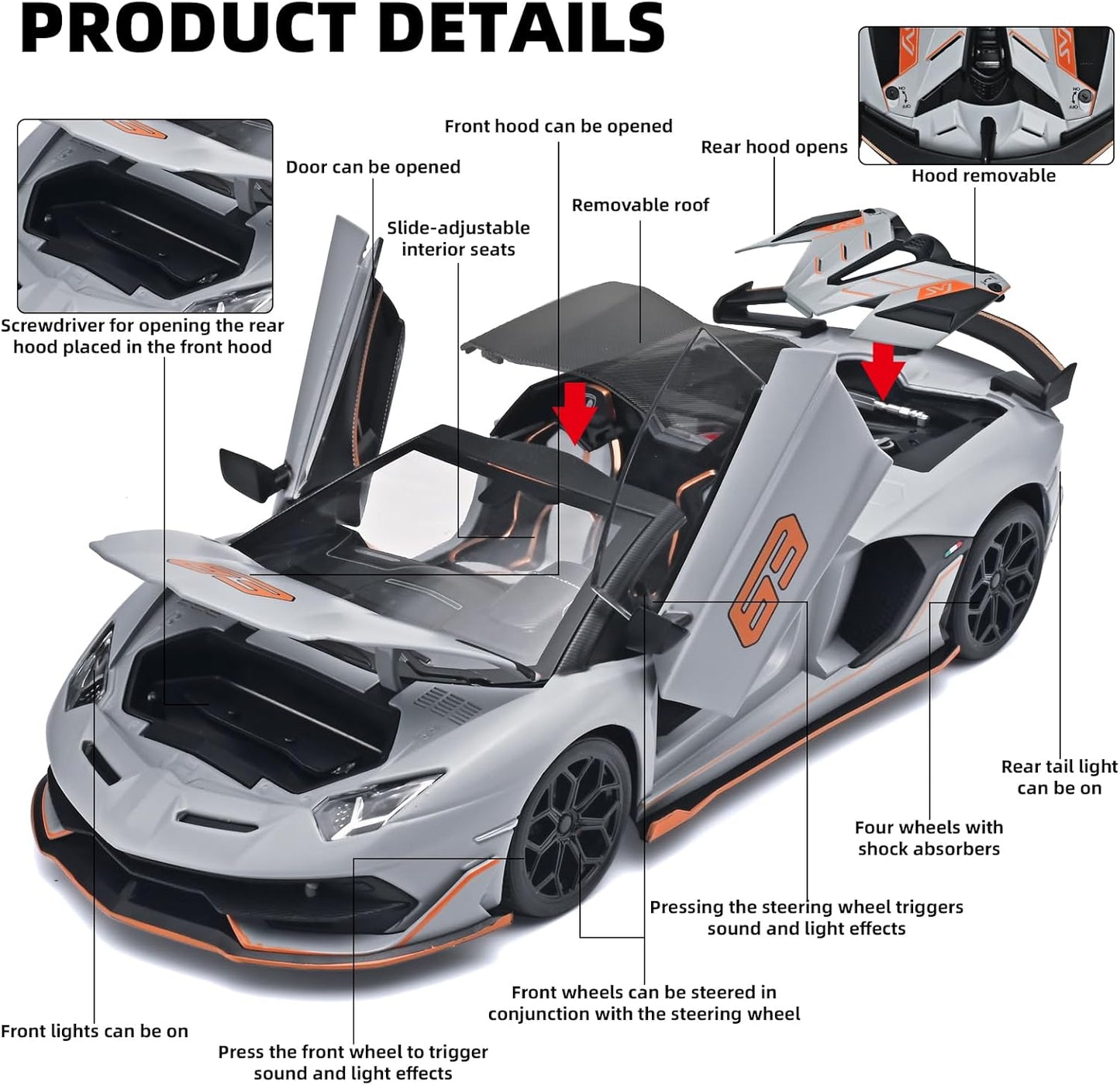 Official Lamborghini Aventador SVJ Special Edition 1:18 Scale Die-Cast Model Car - Grey