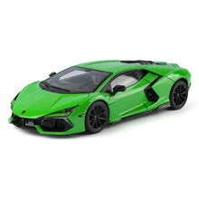 Lamborghini Revuelto V12 hybrid 1:18 die-cast model car in Verde Mantis green — front three-quarter view with hexagonal exhaust