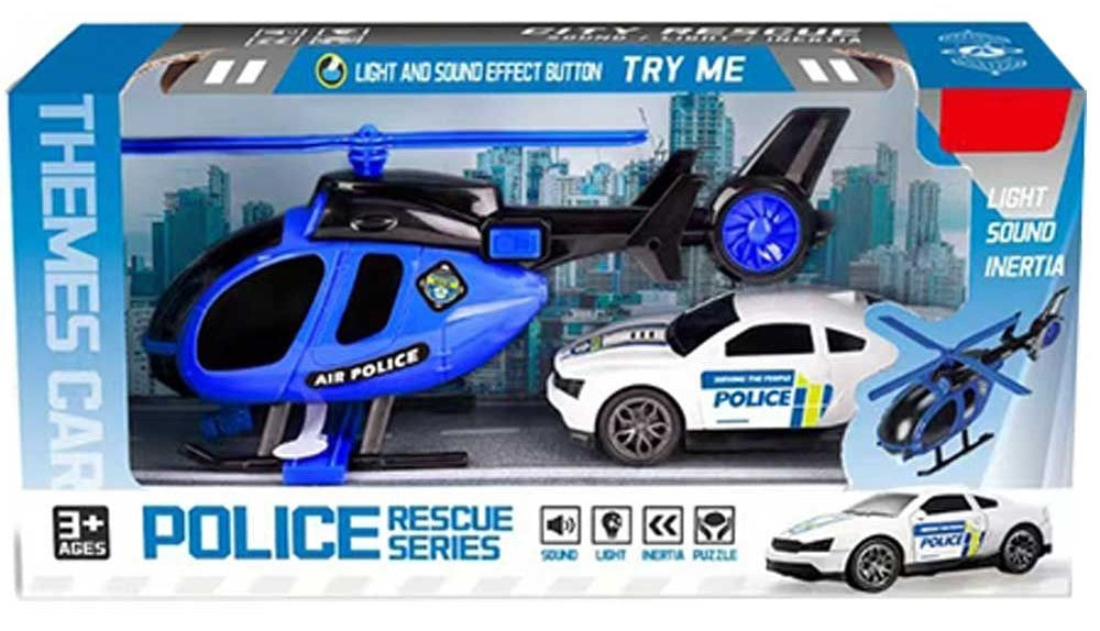 Police Rescue Series Air Police Helicopter & Police Car Set – Light & Sound Toy | Ages 3+