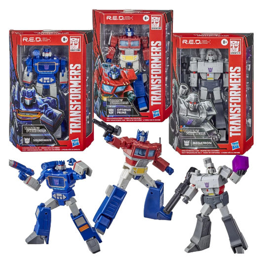 Hasbro Transformers R.E.D Action Figure Collection - Optimus Prime, Megatron, Soundwave
