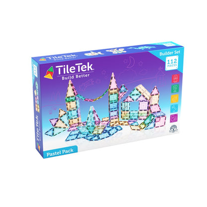 TOMY TileTek Magnetic Tiles 112 Piece Pastel Builders Set – STEM Toy | Ages 3+