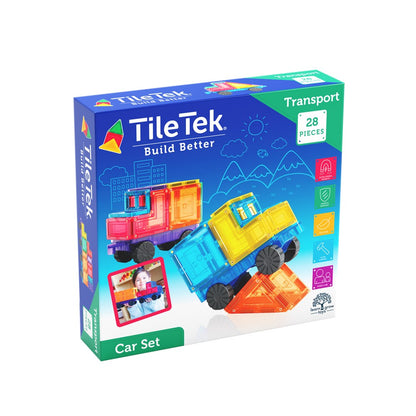 TOMY TileTek Magnetic Tiles 28 Piece Car Set – STEM Building Toy | Ages 3+