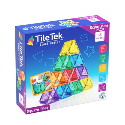 TOMY TileTek Magnetic Tiles 36 Piece Square Set – STEM Building Toy | Ages 3+