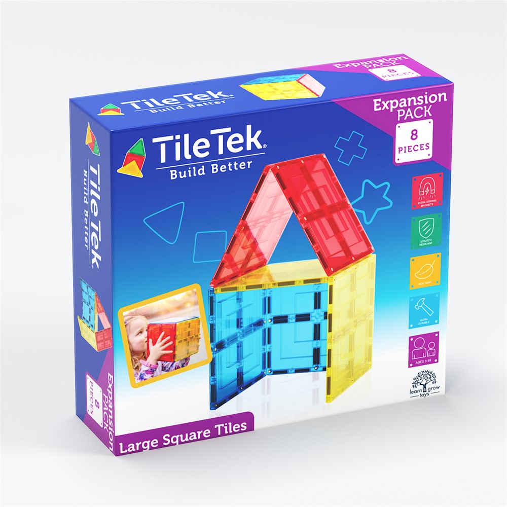 TOMY TileTek Magnetic Tiles 8 Piece Large Square Set – Building Blocks | Ages 3+