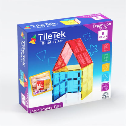 TOMY TileTek Magnetic Tiles 8 Piece Large Square Set – Building Blocks | Ages 3+