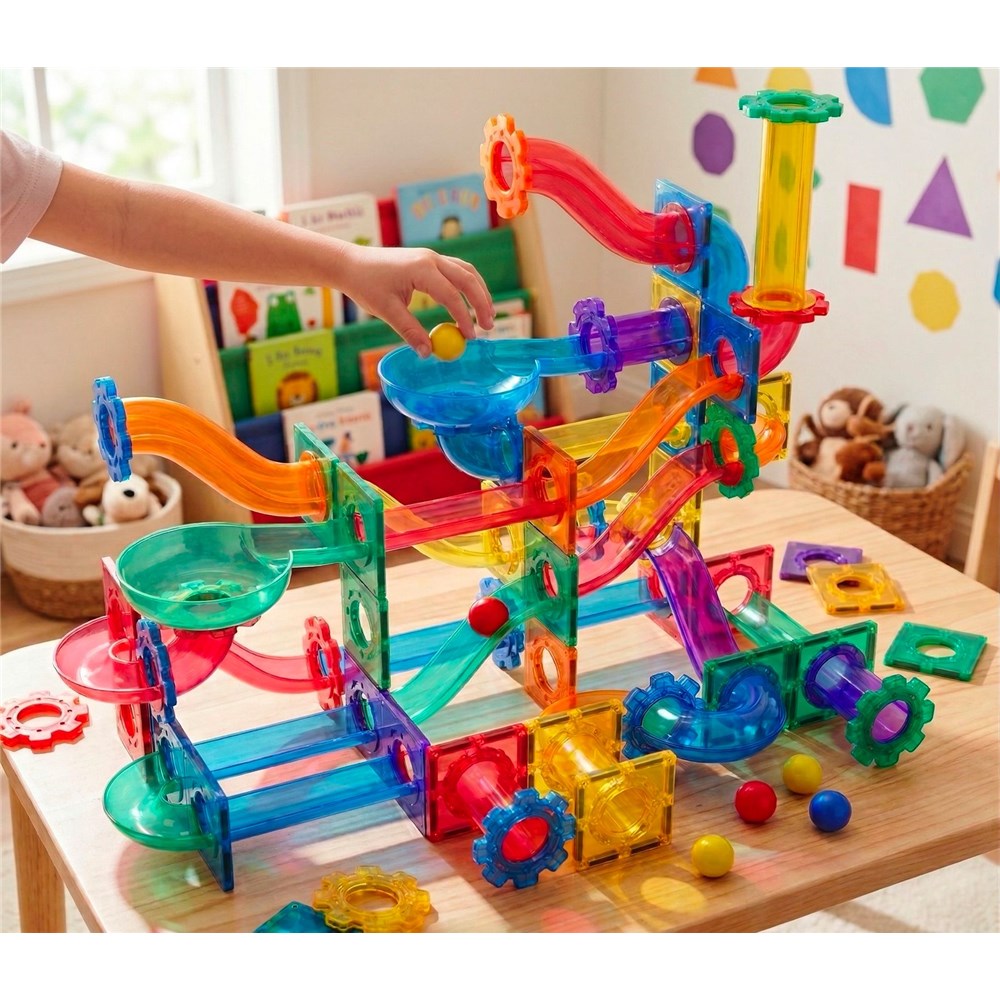 TOMY TileTek Magnetic Tiles 95 Piece Ball Run Set – STEM Building Toy | Ages 3+