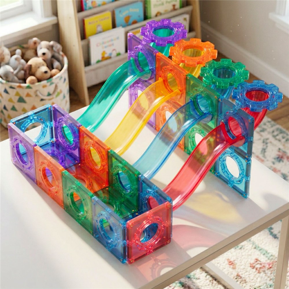 TOMY TileTek Magnetic Tiles 95 Piece Ball Run Set – STEM Building Toy | Ages 3+