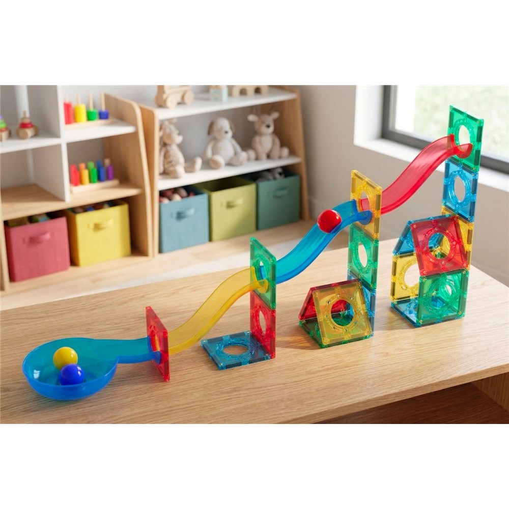 TOMY TileTek Magnetic Tiles 95 Piece Ball Run Set – STEM Building Toy | Ages 3+