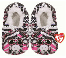 Ty Fashion Zoey Zebra Sequin Slipper Socks – Kids Plush Sparkly Slippers