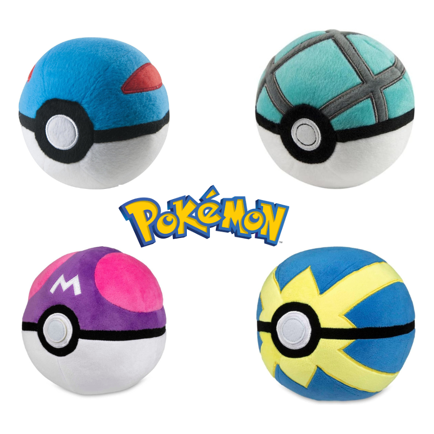 Pokemon Plush Ball 5" Quick Ball, Master Ball, Net Ball & Great Ball
