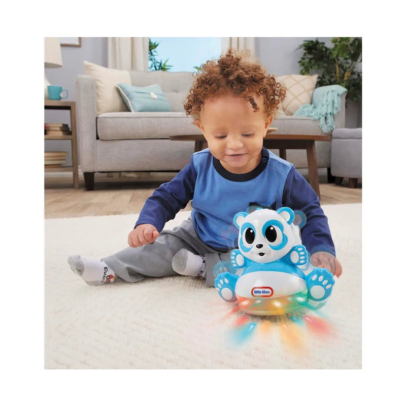Baby playing with Little Tikes Wobblin' Lights Panda Sensory Toy 
