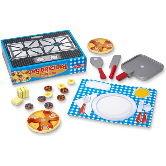 Melissa & Doug Flip and Serve Pancake Set (19 pcs) - Wooden Breakfast Play Food