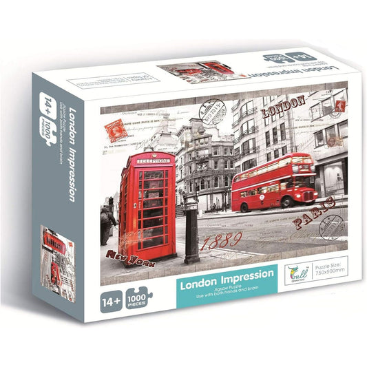 Jigsaw Puzzles 1000 Pieces for Adults London Impression Red Bus Telephone Booth Large Difficult Puzzles Decompressing Game
